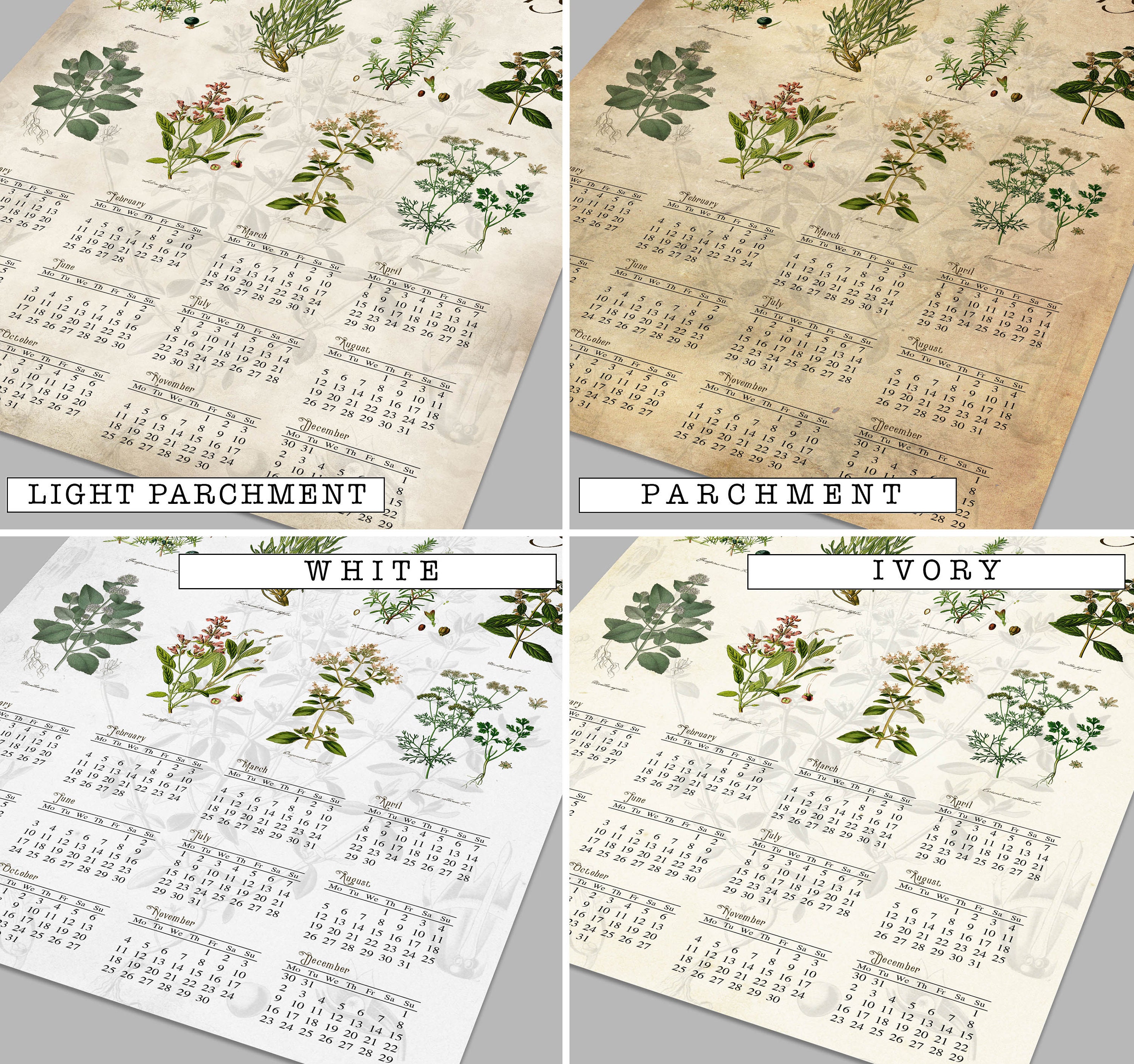 Herbs Wall Calendar Poster Print Kitchen Herbs 2019 Etsy