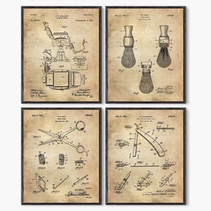 Barber print Barber shop decor Barber shop poster, Barber gifts  Barber poster Vintage barber art Wall art print Patent prints Set of 4 P319