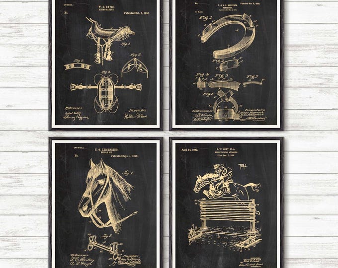 Equestrian Patent Art Prints: Horse Decor, Set of 4