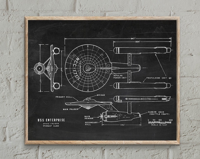 Star Trek USS Enterprise Print, Patent Print, Star Trek Poster, Enterprise Print, Chalckboard Print,Star Trek Art, Star Trek Wall Art #P46