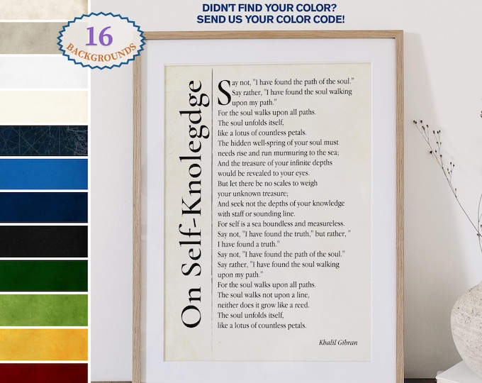 On self knowledge, Kahlil Gibran Quote, Custom quote print, Home decor