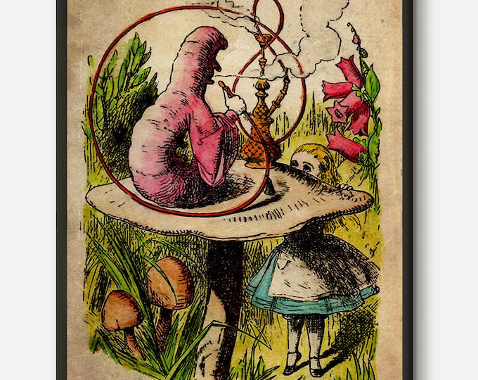 The caterpillar, Alice caterpillar, Alice in wonderland, The looking glass, Smoking caterpillar, Wonderland party, Wonderland gifts #A4