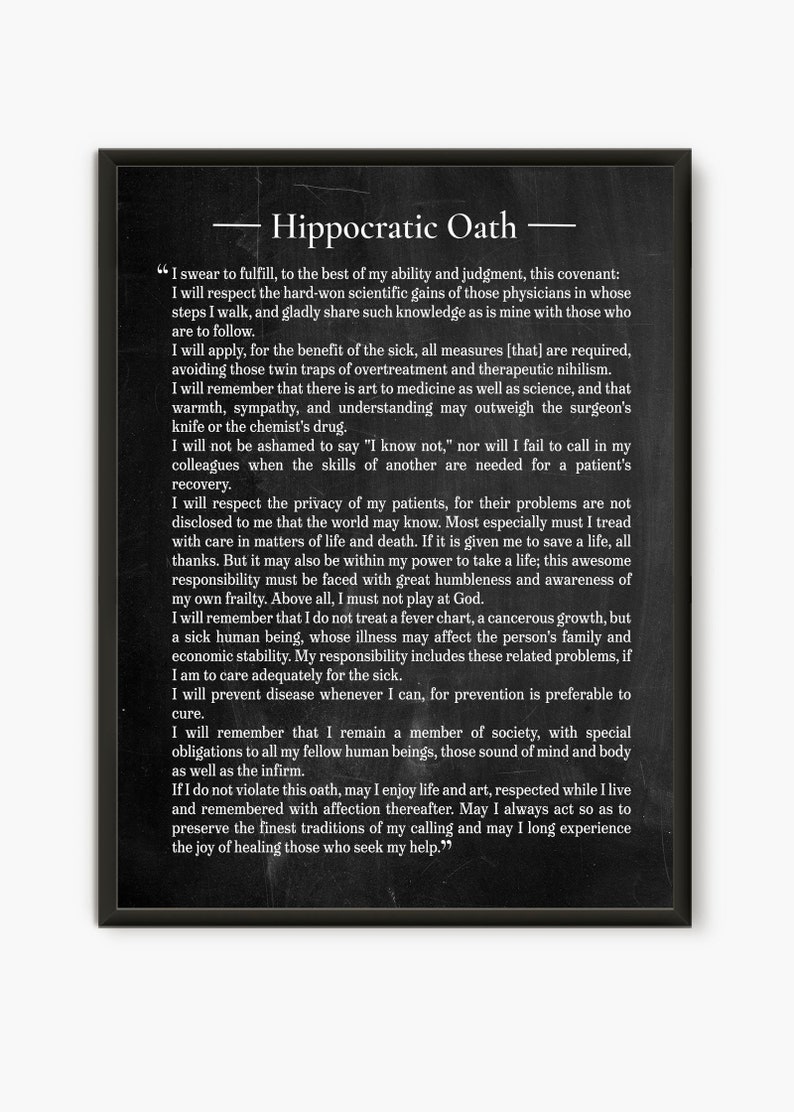 The hippocratic oath, medical gift chalkboard