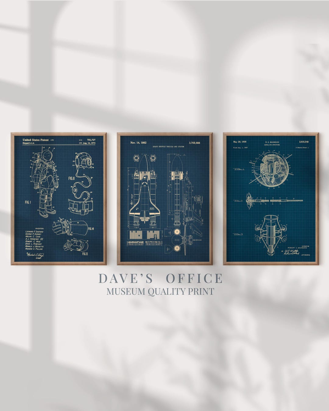 Set of 3 Space Suit Patent Prints NASA: Blueprint Wall Art Astronaut ...