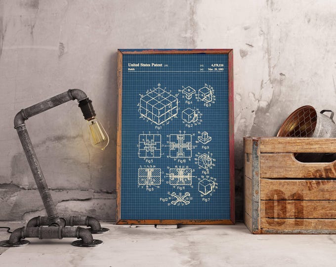 Rubik's Cube Patent Print: 1983 Vintage Blueprint Art