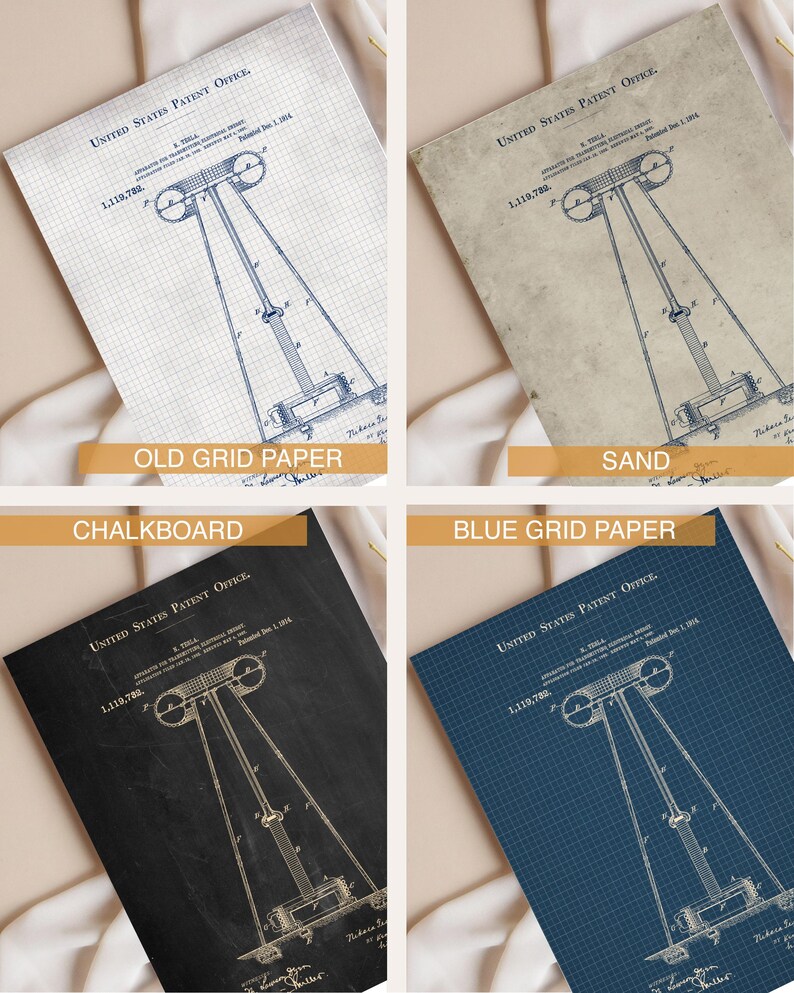 Juego de láminas de patentes de Nikola Tesla, arte de planos antiguos (juego de 6) imagen 2