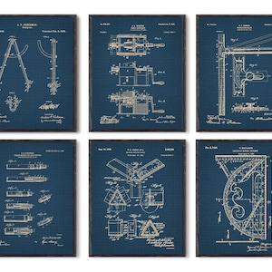 Architektur Drucke 6er Set Architekturzeichnungen, Lineal Kompass Bleistifthalter Geschenk für Architekt #P199