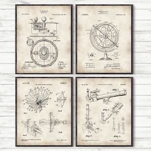 Astronomy art, Astronomy Gifts, Vintage Telescope, Space Wall art, Space gifts, Retro prints, Astronomy prints, Patent prints set of 4 P301