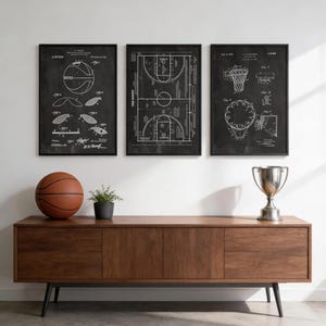 Basketball patent wall art - Set of 3 blueprint Prints - game room decor