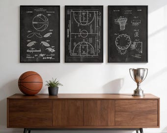 Basketball patent wall art - Set of 3 blueprint Prints - game room decor