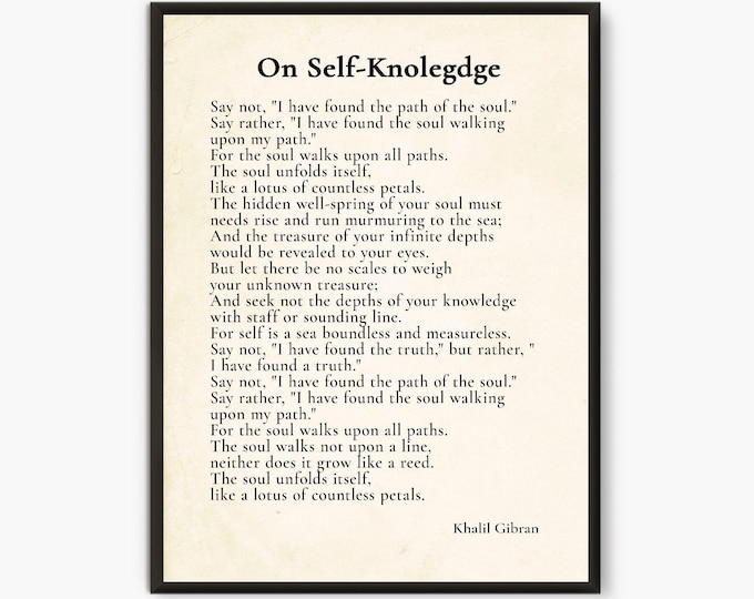 On the Self-Knowledge Kahlil Gibran Inspirational Wall Art for Home Decor - Personalized Options Available - Custom Quote Print
