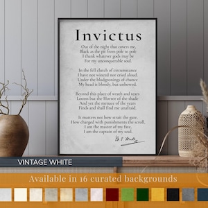 a framed quote by Invictus, a famous Roman soldier and statesman, against a vintage white background.