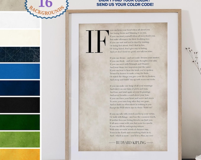 If Rudyard Kipling motivational quote, If poem Kipling inspirational quote prints,  Custom poem print