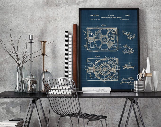 Artistic print of the turntable patent: decoration for the music room