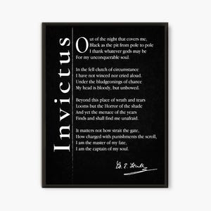 Invictus-gedicht, kunst aan de muur afdrukken, aangepaste citaatafdruk, citaat literair typografie voor thuiskantoorinrichting