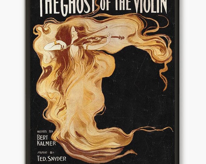 Vintage Halloween Ghost of Violin Art Print- Gothic Horror Party Poster - Ragtime sheet music cover Goth Halloween Decor