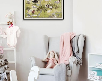 Winnie the Pooh Map Print: Hundred Acre Wood Nursery Decor