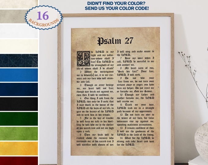 Psalm 27 christian wall art, Inspirational quote Print,  Custom wall art Colors and Sizes - High-Quality Print for Home Decor