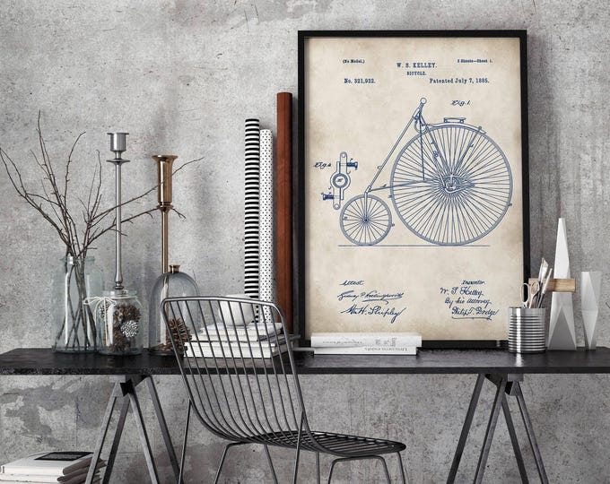 Vintage bicycle, US patent, Bicycle print, Cycling poster, Bicycle wall art, Bicycle poster, Cycling gifts, Bicycle invention, First bicycle