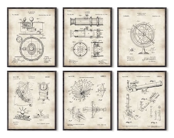 Astronomy print, Set of 6 prints, Astronomy poster, Telescope Wall art, Astronomy art, Astronomy wall art, Gift Idea, Telescope Patent #P300