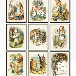 Arte de Alicia en el país de las maravillas, conjunto de 9 impresiones de Alicia en el país de las maravillas, conjunto de impresiones de Alicia en el país de las maravillas, arte infantil de Alicia, ilustraciones de libros para niños