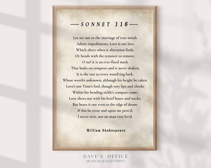 Custom poem print, Shakespeare Sonnet 116 Print, Personalized Poem anniversary gift, Classic Valentine Gift, Inspirational Quote Poster