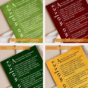four different color-coded pages or sections, each with a different color and text. The text appears to be a description or explanation of a concept or idea, with each color representing a different aspect or interpretation. The text is not too long, and the phrases are not repetitive, avoiding redundancy and ensuring clarity in the presentation.