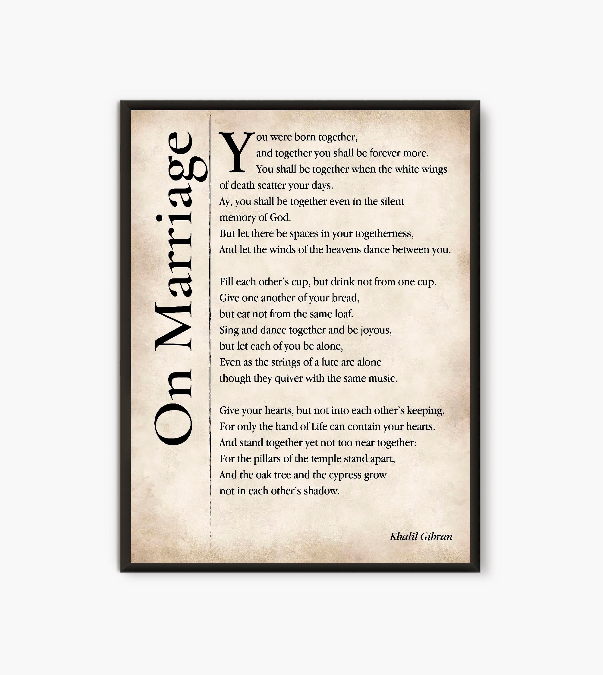 On Marriage Kahlil Gibran Quote, Inspirational Quotes Typography Print -  Etsy Australia
