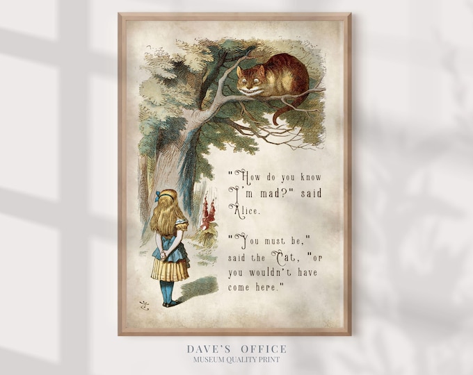 Cheshire Cat 'We Are All Mad Here' Art Print - Alice in Wonderland Decor