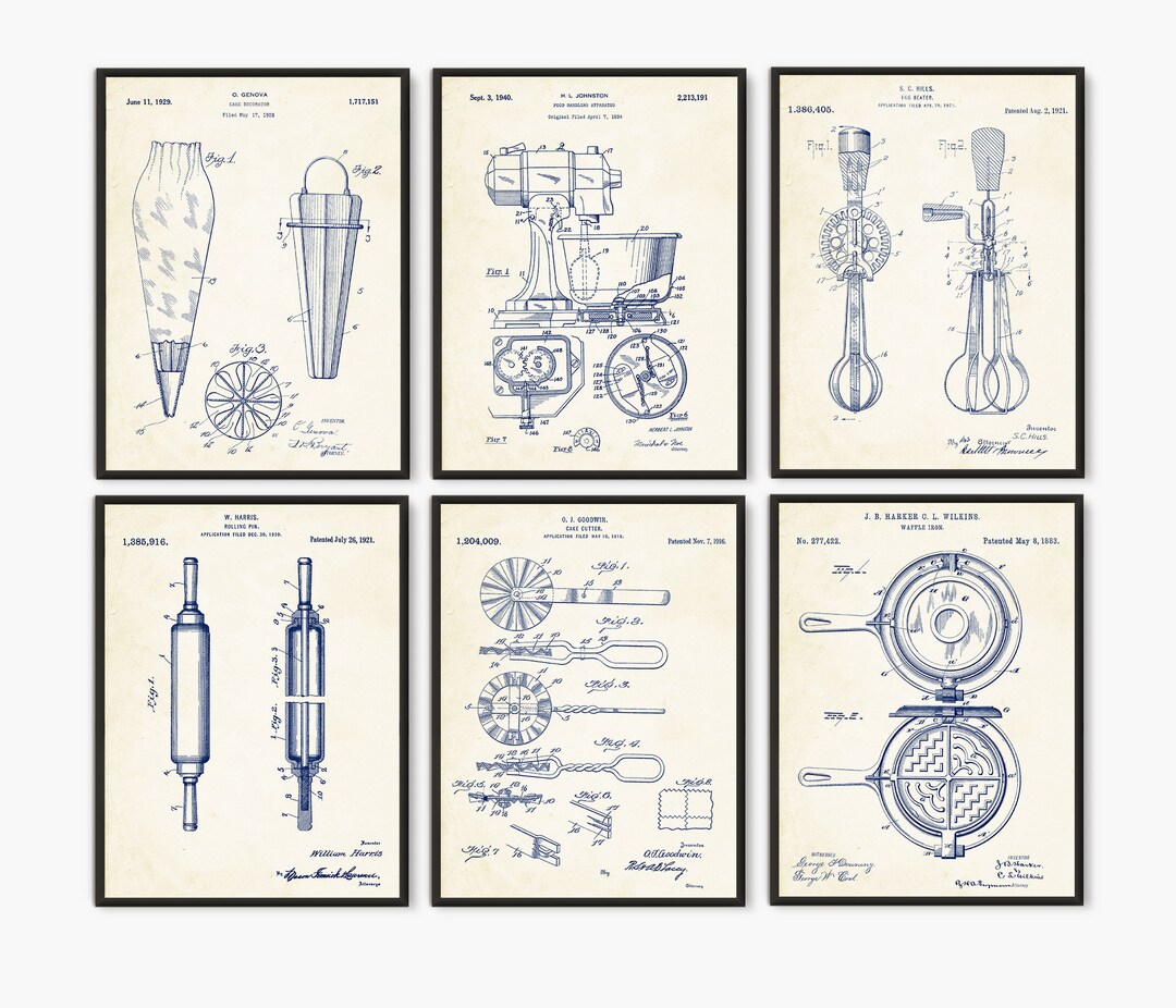 Baking Patent Print Set: Kitchen Wall Art, Bakery Decor - Etsy