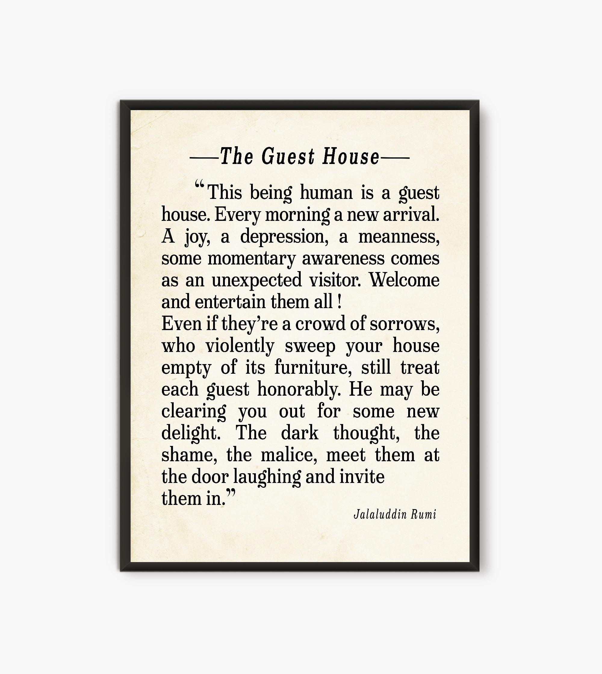 Rumi Quote The Guest House Poem by Rumi Inspiring Poem Guest House Decor Guest House Wall Art Poetry Sign Poetry Wall Art Poem Decor