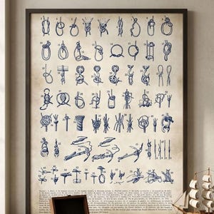 Nautical Knots Wall Art, Vintage Sailing Print, Maritime Knot Diagram Poster