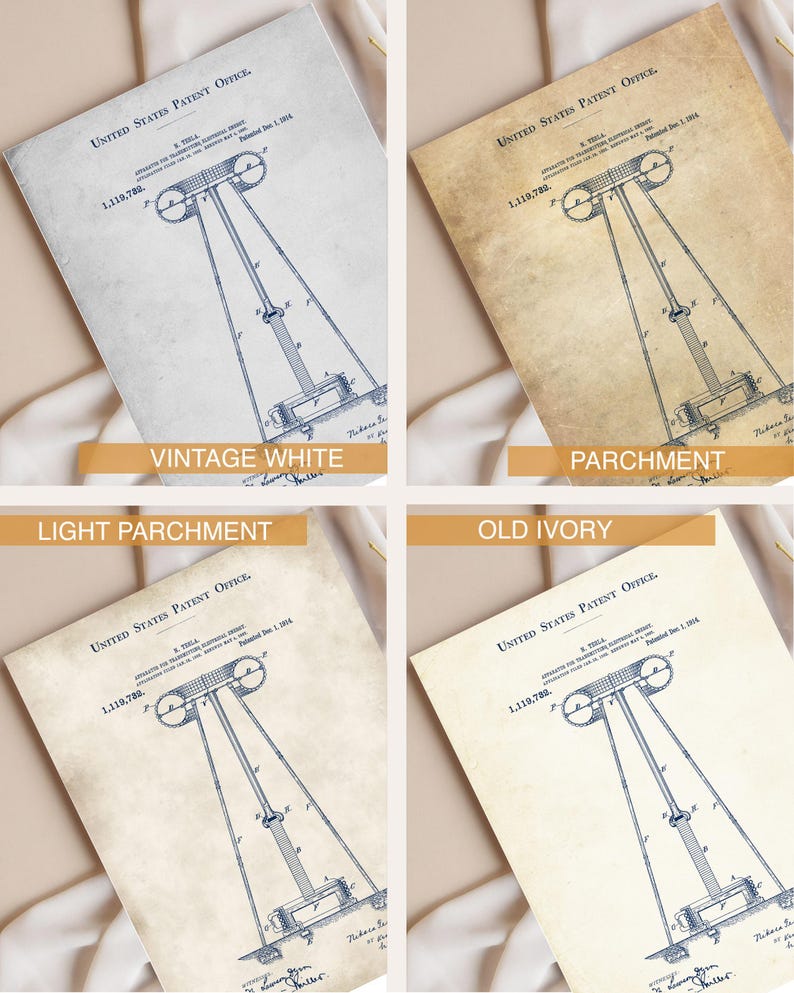 Juego de láminas de patentes de Nikola Tesla, arte de planos antiguos (juego de 6) imagen 3