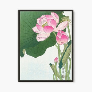 Lotus Flower Woodblock Print, Japanese botanical art lotus flower poster, Japan art zen garden art, Japanese print Lotus Flower Drawing