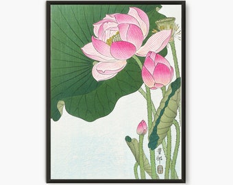 ukiyo-e ukiyo-e Arte de flor de loto Grabado en madera, arte de pared japonés, cartel de flor de loto de arte botánico, arte de jardín zen de arte japonés