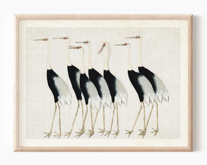 Japanese red crown crane by Ogata Korin art, ukiyo-e bird Print, Heron wall art Antique art, vintage Japanese Art print, Bird Wall Art