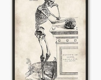 Gothic Memento Mori Poster - Vesalius Anatomy Art -Vintage Skeleton Print