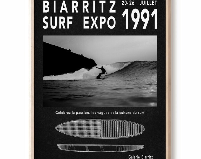 Surfing Exhibition Poster,  Biarritz Surf wall art, Ride the waves - Beach House and Coastal house Decor