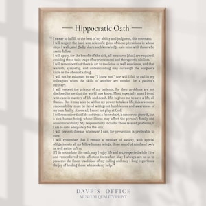 The hippocratic oath, medical gift  , framed print, canvas frame
