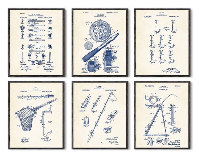 Fishing Patent Art Prints: Angling Decor Set of 6