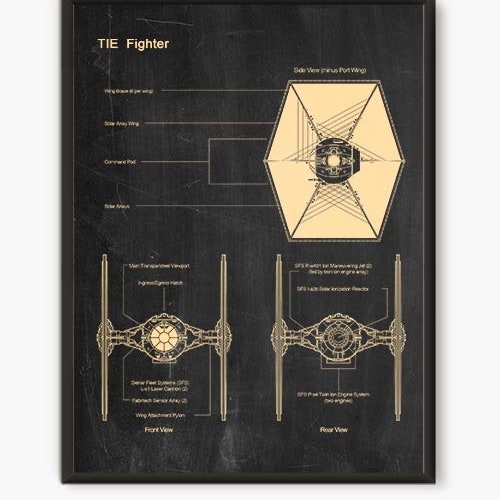 tie fighter blueprintpatent star wars patent postertie etsy