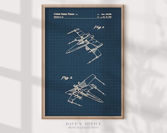 X-Wing Blueprint Patent Print: Star Wars Movie Art Poster