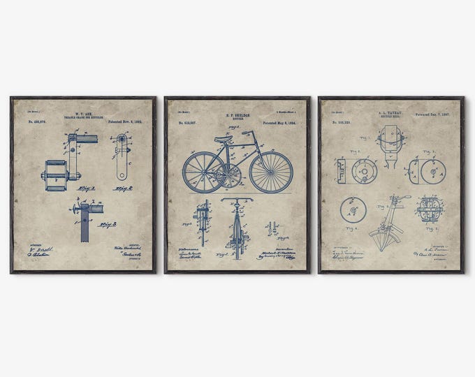 Bicycle patent prints, Set of 3 Prints #P23