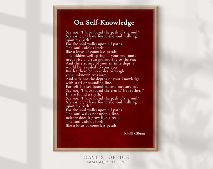 Kahlil Gibran Quote Print: On Self-Knowledge, Home Decor