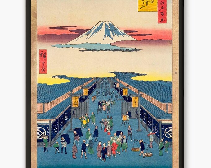 Mount Fuji illustration, Japanese print Japanese art, Japanese woodblock vintage style poster