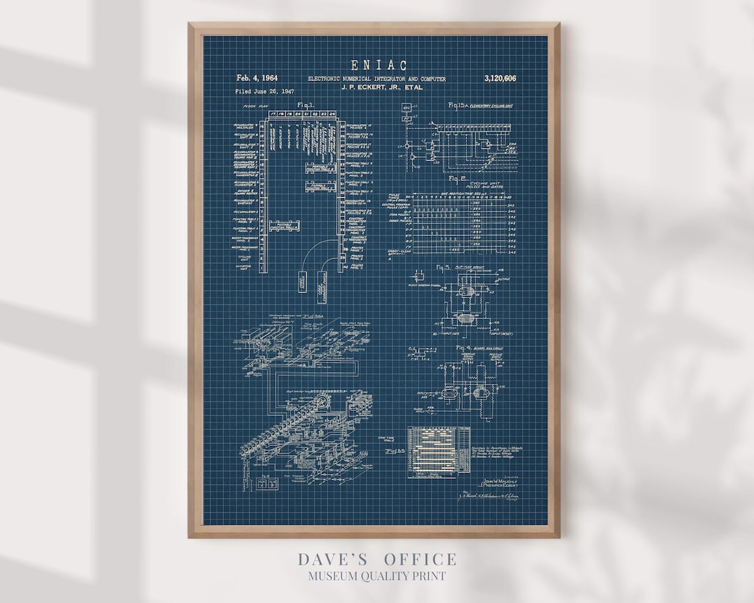 First Computer Blueprints ENIAC First Computer Poster Blueprint Patent Prints - Etsy