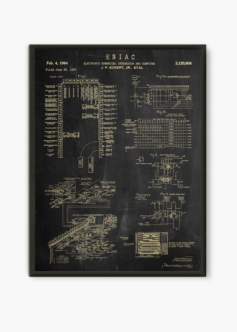 ENIAC First Programmable Computer 1947 patent print, Technology art Computer science decor geek nerd gift image 1