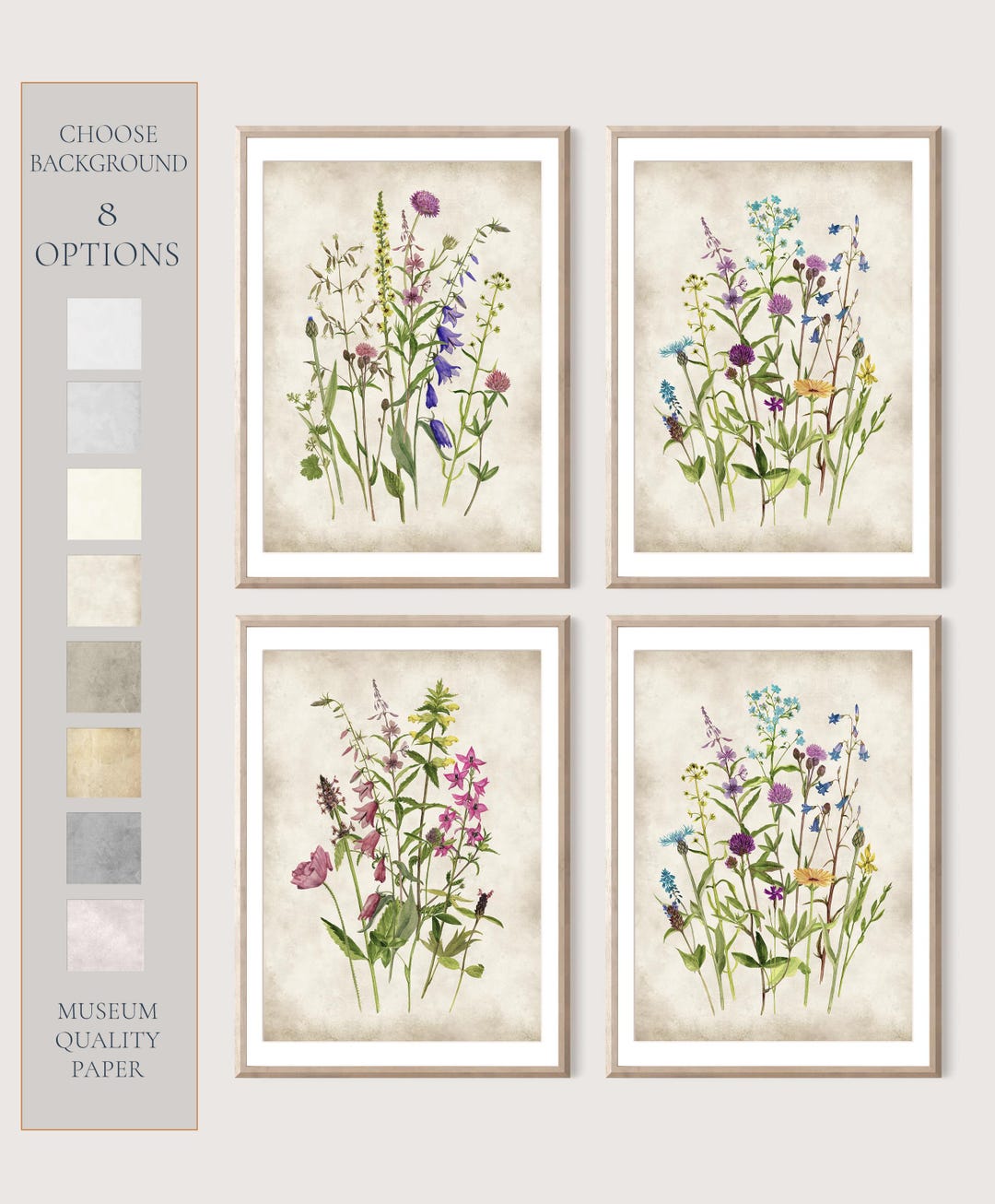 Botanical Flower Prints Set: Antique Watercolor Floral Wall Art - Etsy