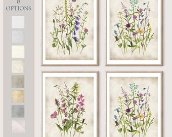 Botanical Flower Prints Set: Antique Watercolor Floral Wall Art