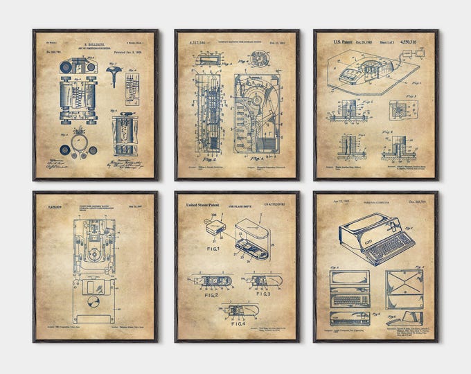 Computer Patent Art Print Set: Blueprint Office Decor